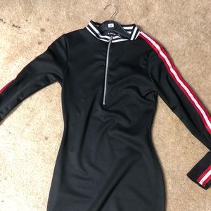 Parisian Stripe Rib Trim Bodycon Dress